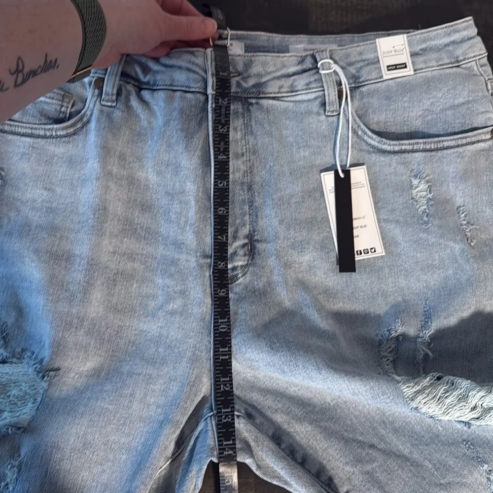 Judy Blue Light Wash Distressed Skinny Fit Tummy Control Top High Waist Size 24W